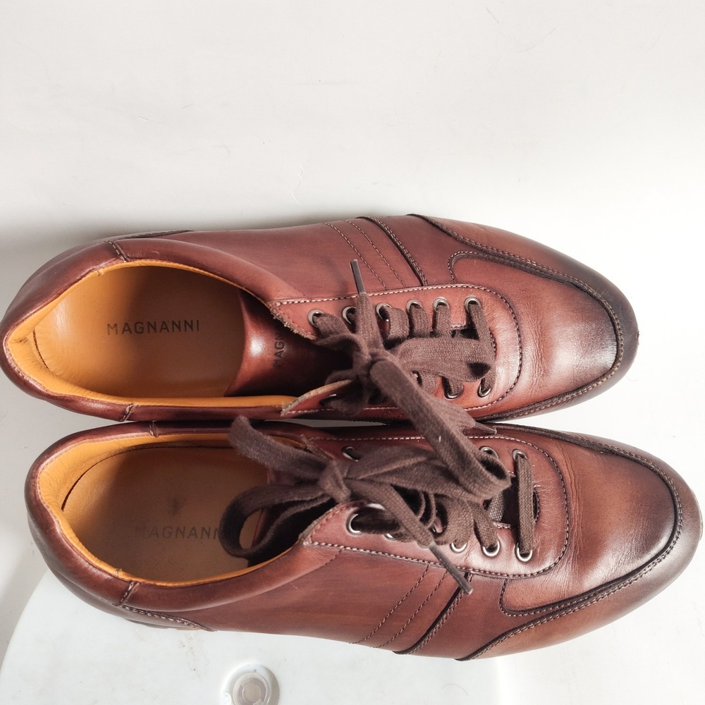 Magnanni Leather Sneakers Mens 8.5 41.5 Ibiza Brown Low Top Lace Up Luxury Shoes - Picture 8 of 11